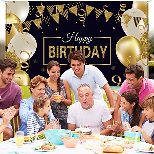 Happy Birthday Backdrop Banner Extra Large Black and Gold Sign Poster for Men Women Birthday Anniversary Party Photo Booth Backdrop Background Banner Decoration Supplies Happy Birthday Backdrop Banner Extra Large Black and Gold Sign Poster for Men Women Birthday Anniversary Party Photo Booth Backdrop Background Banner Decoration Supplies